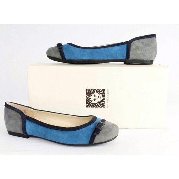 ANNE KLEIN Blue & Gray Colorblock Suede Buckle Flats NIB Size 6 - Picture 3 of 7